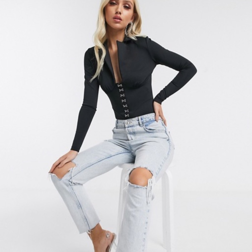 ASOS DESIGN tux corset bodysuit in black. NWT